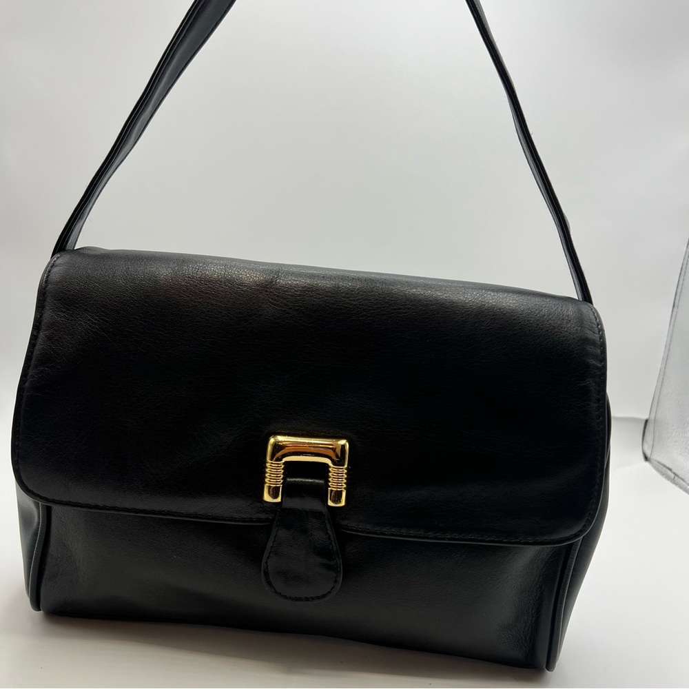 Vintage Jennifer Moore Black Handbag Purse Multi Compartment Gold Tone Hardware